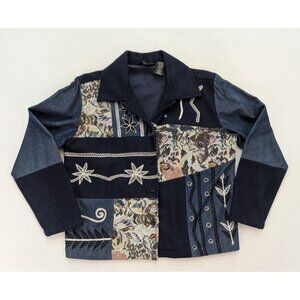 Take Two Clothing Co Women's Jacket Size M Patchwork Wool Denim Tapestry